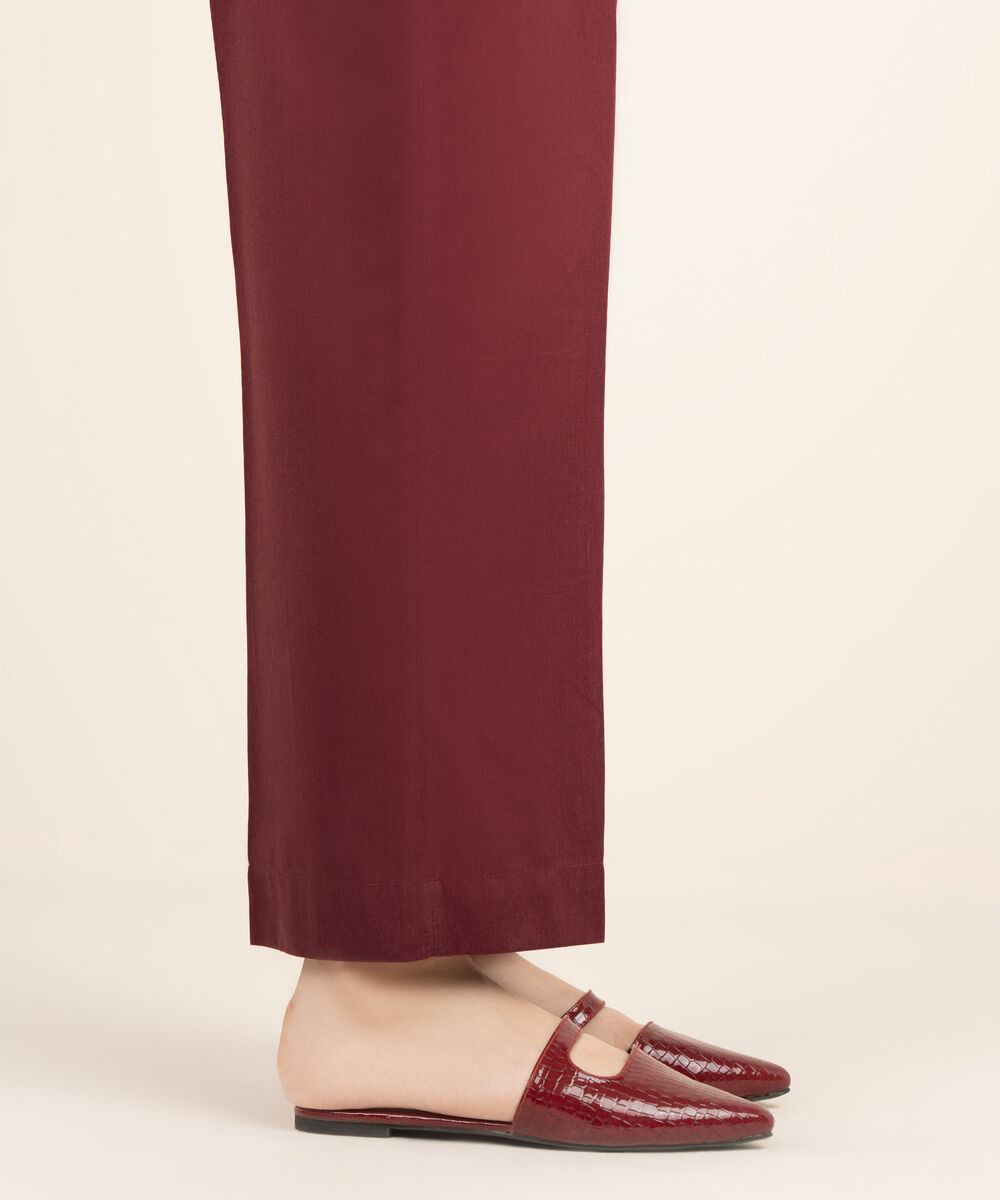 Women's RTW Cotton Viscose Solid Red Straight Pants