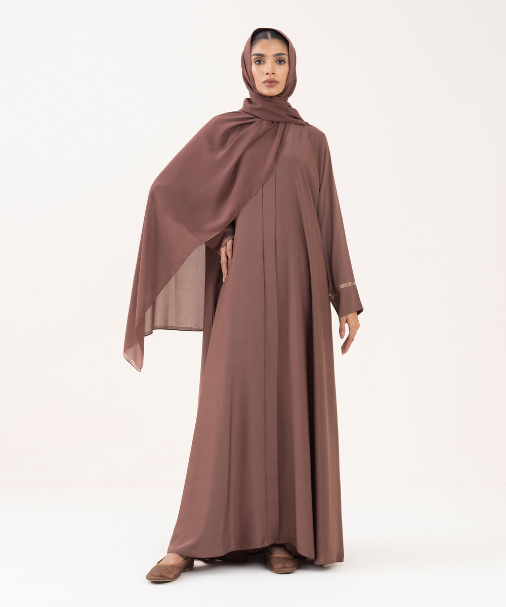 Women's Pink Textured Fabric Abaya Set