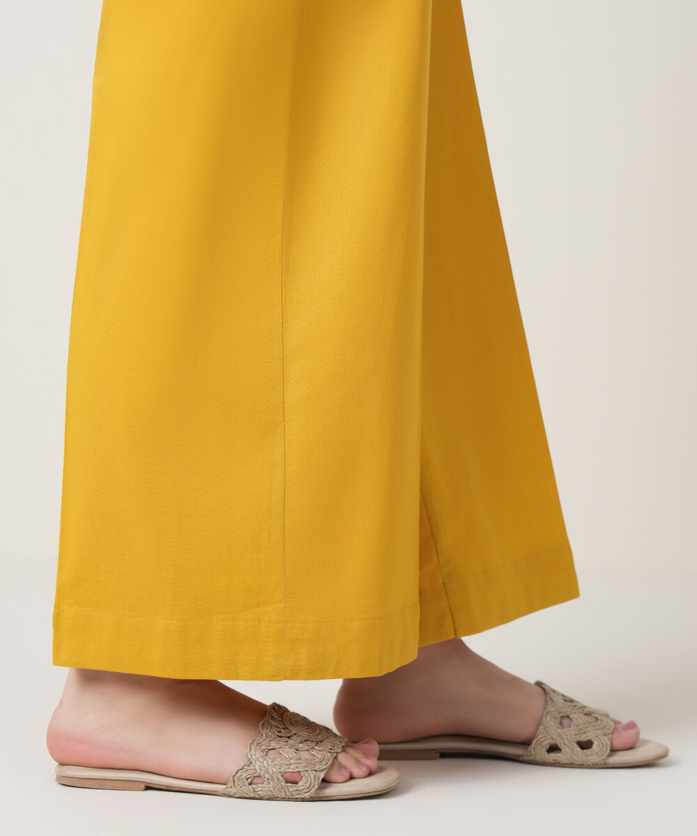 Women's RTW Cambric Yellow Solid Trousers