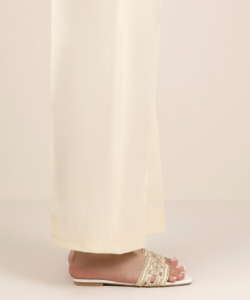 Women's Unstitched Cotton Printed Off White Trousers Fabric