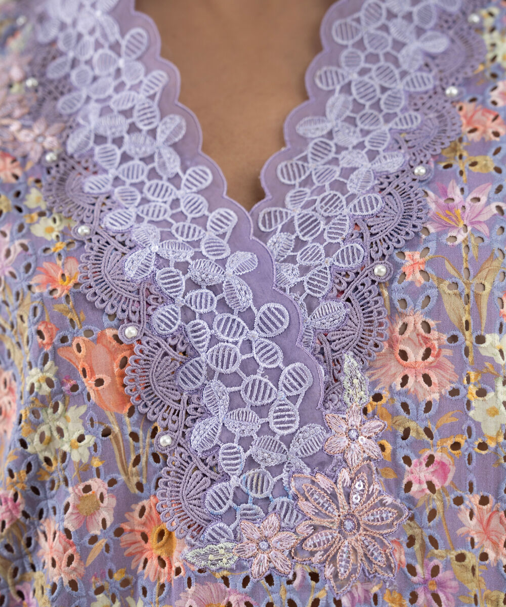 Women's Unstitched Cotton Embroidered Purple 3 Piece Suit