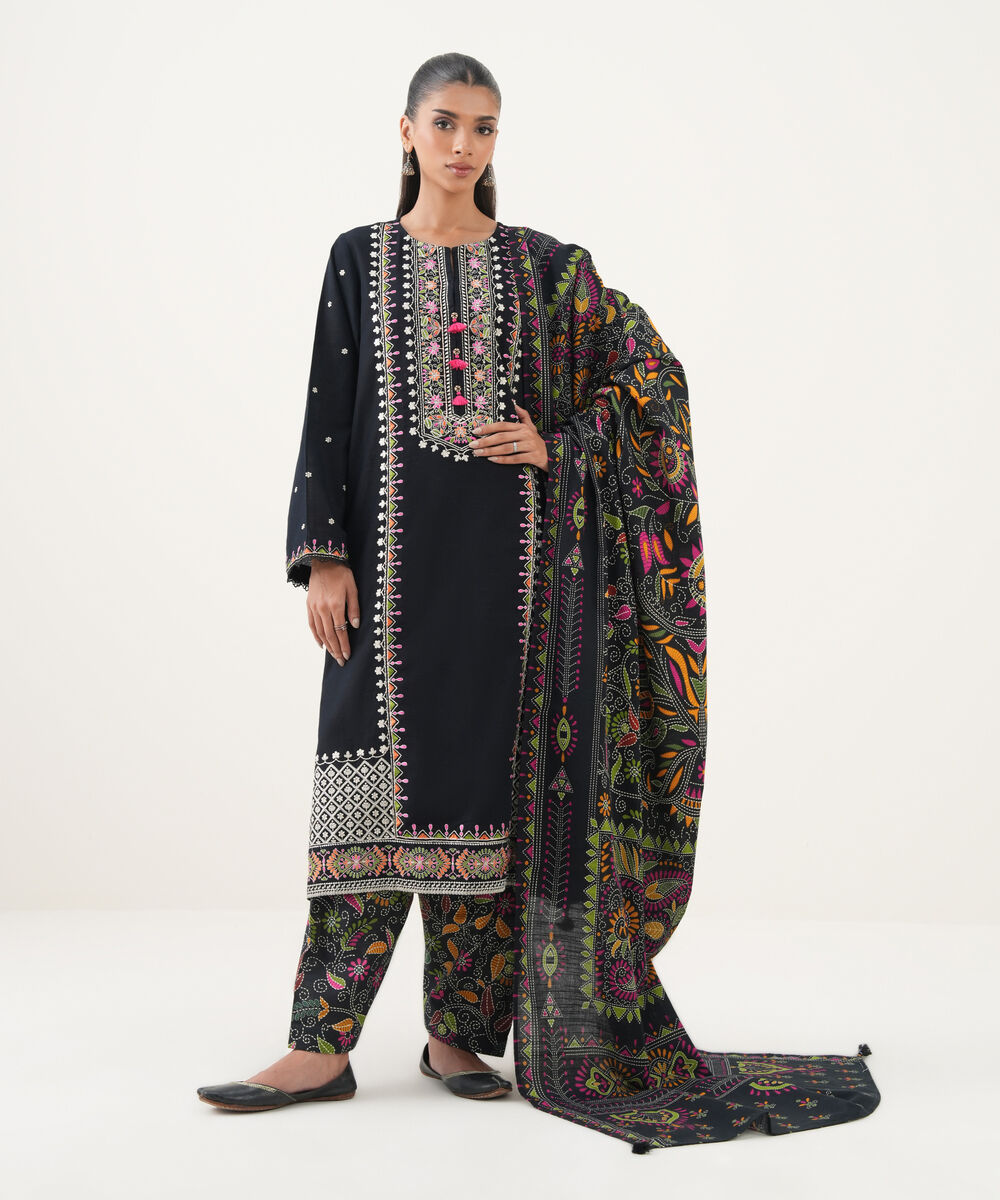 Textured Voile Printed Black Dupatta