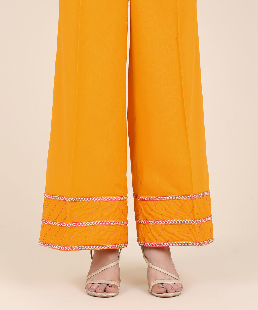 Women's RTW Cambric Yellow Embroidered Flared Pants