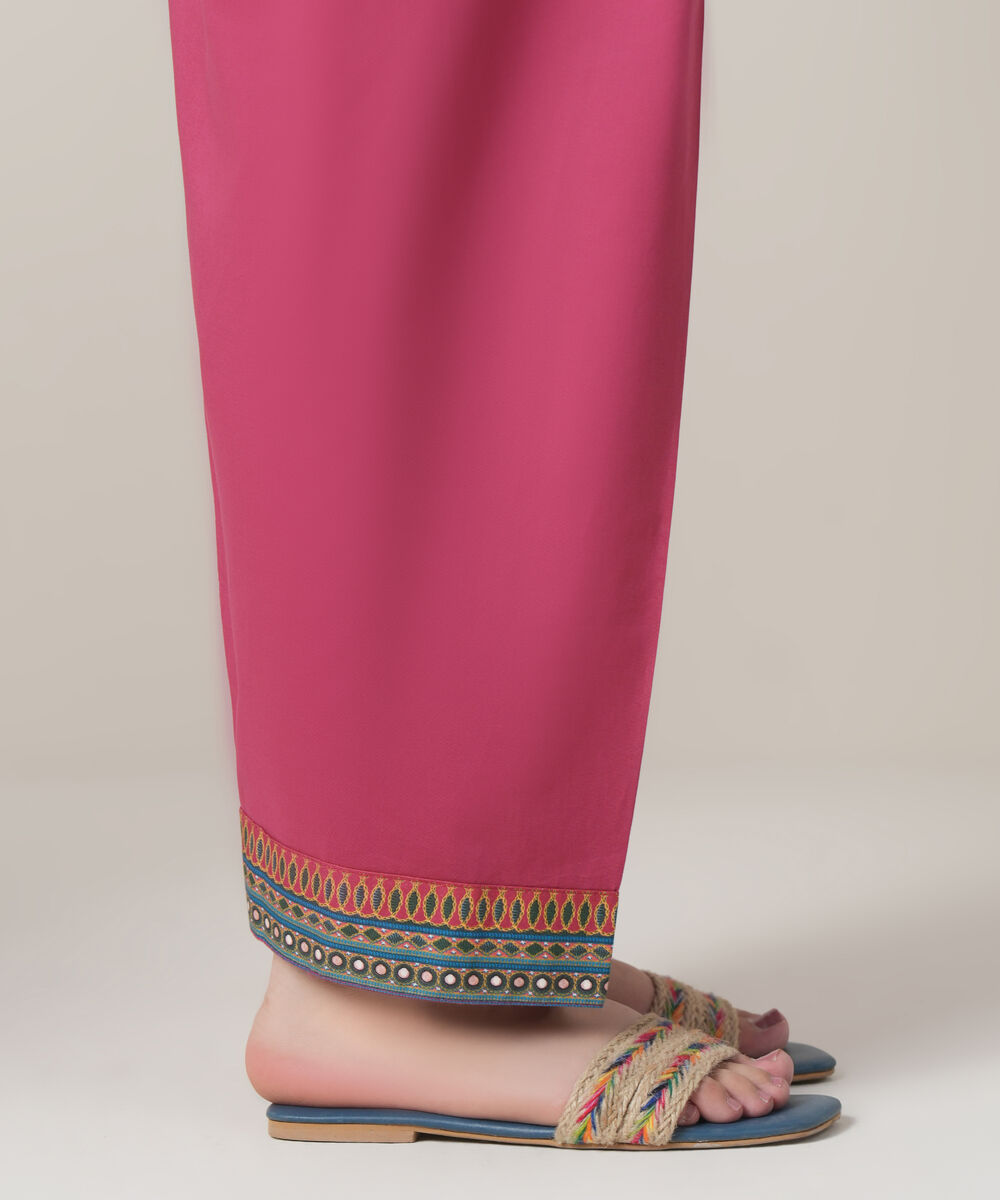 Women's RTW Cambric Pink Solid Trousers
