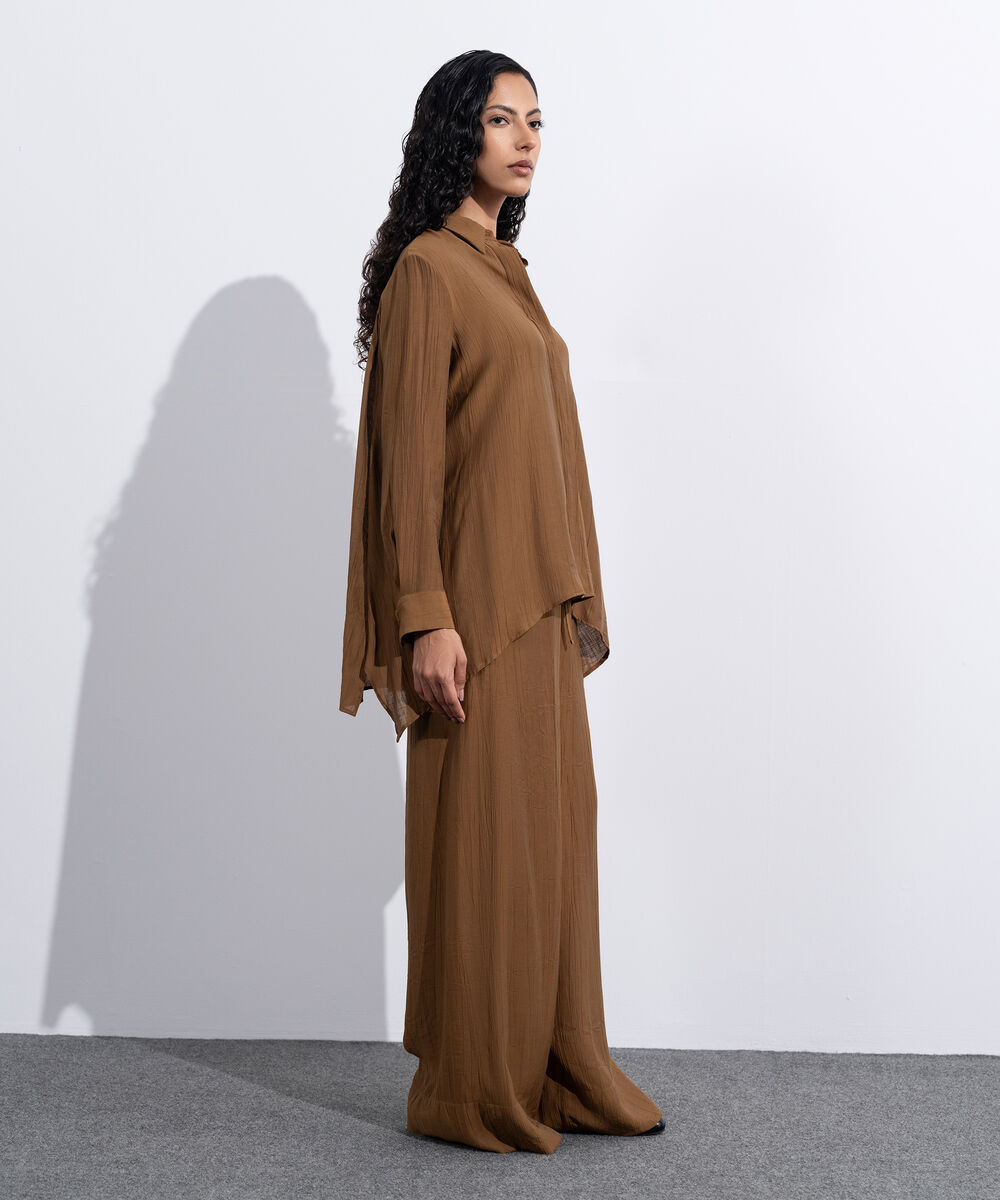 Women's Western Wear Brown Loose-Fit Textured Shirt