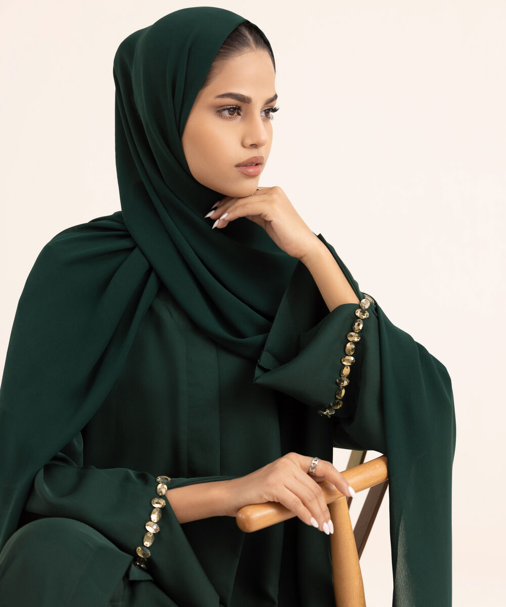 Women's Green Nida Abaya Set