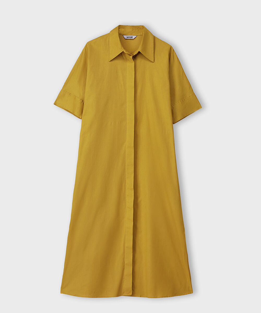 Women's Western Wear Mustard Short Sleeved Linen Blend Dress