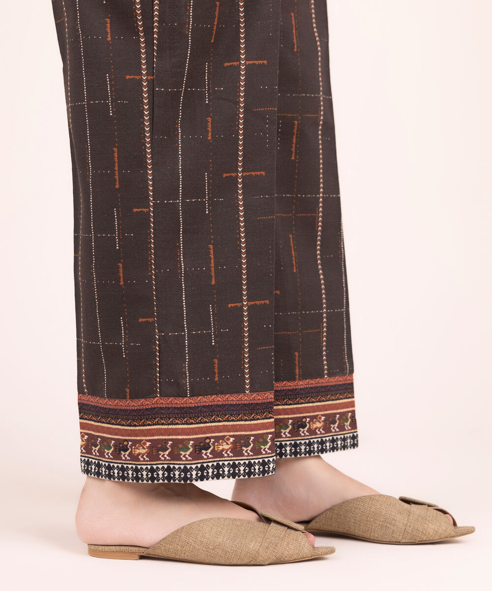 Women's RTW Cotton Printed Brown Straight Pants