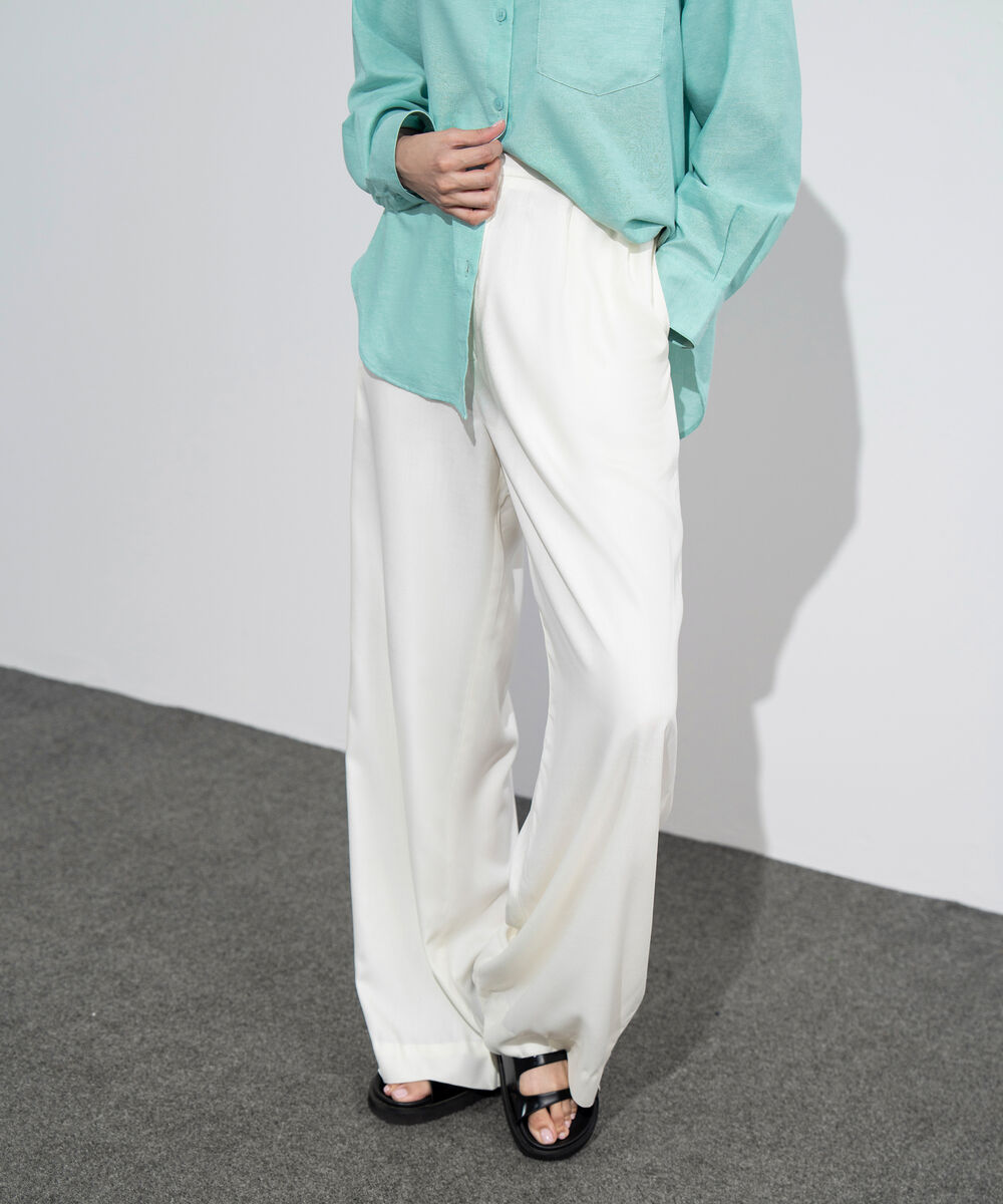 Women's Western Wear White Tailored Wide Leg Pleated Pants