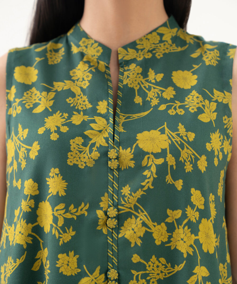 Women's Unstitched Linen Embroidered Green 3 Piece Suit