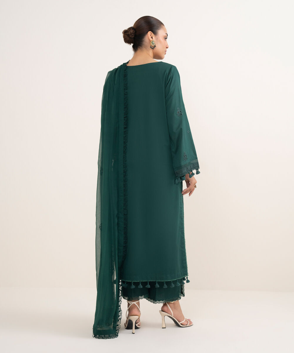Women's Unstitched Lawn Embroidered Green 3 Piece Suit