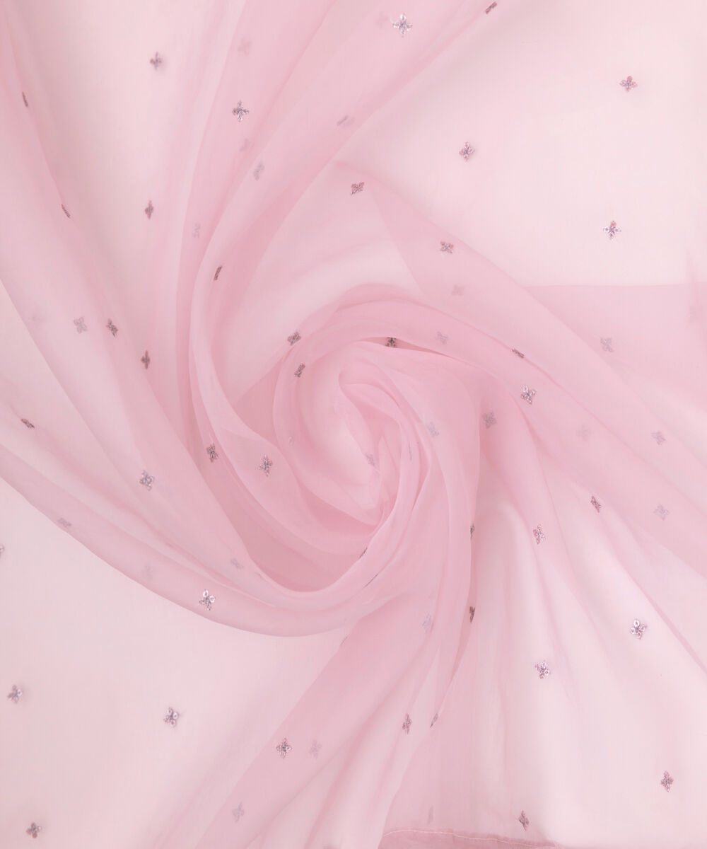 Blended Organza Pink Embroidered Dupatta