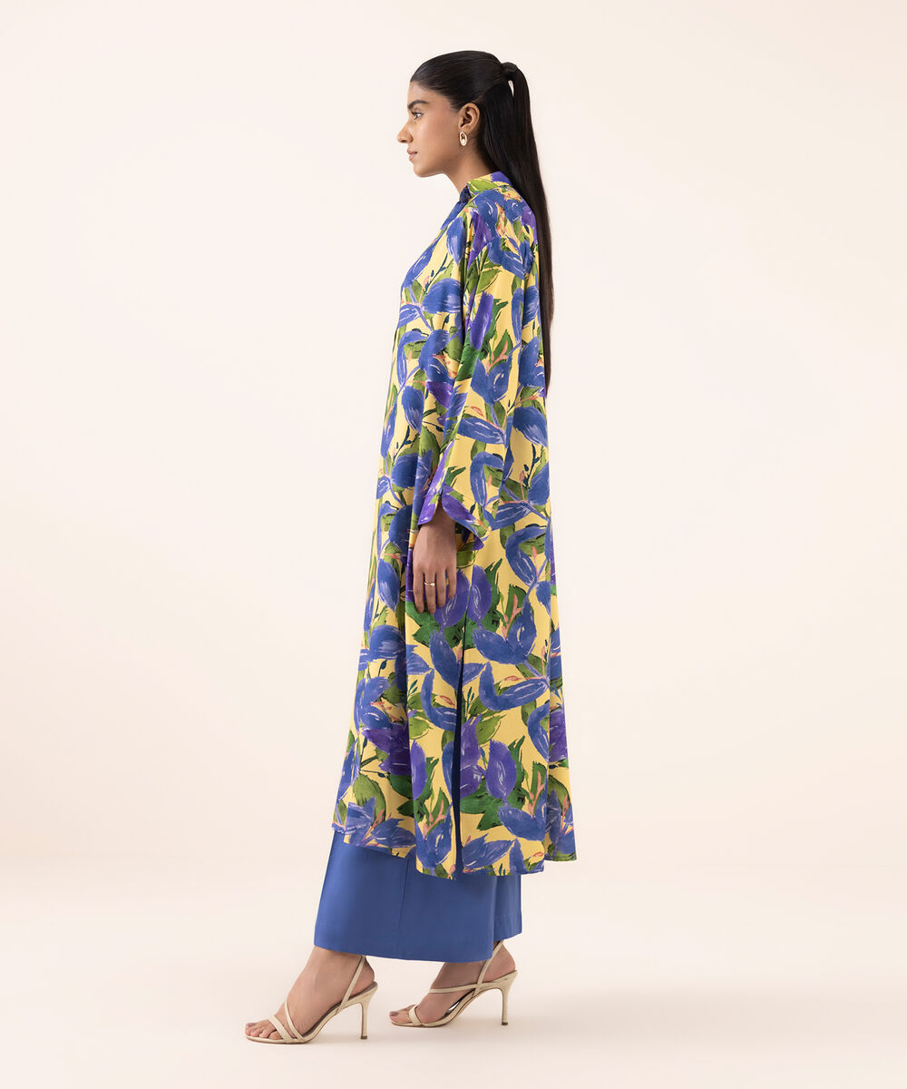 Women's RTW Arabic Lawn Blue Printed Drop Shoulder Shirt