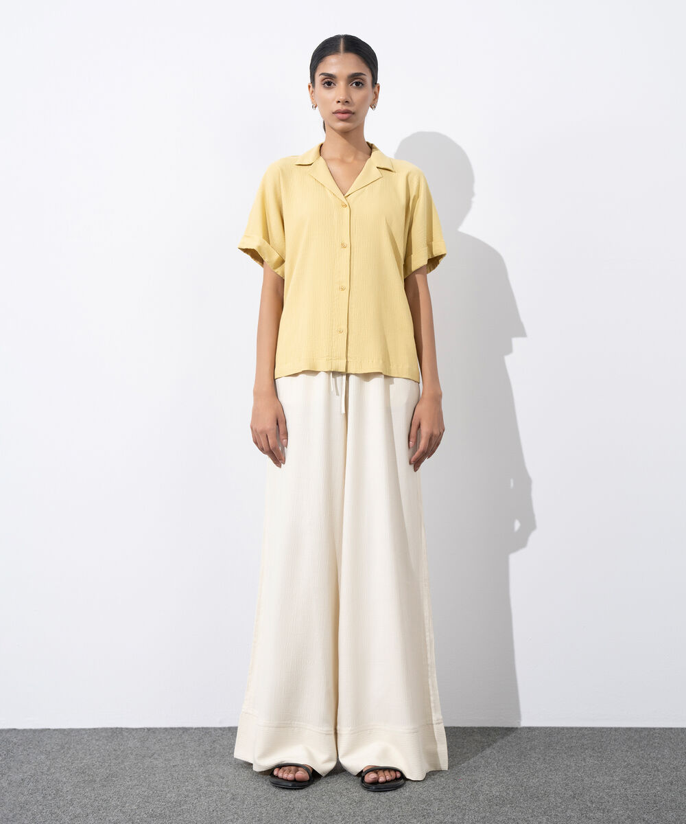 Women's Western Wear Lime Regular Fit Seersucker Shirt