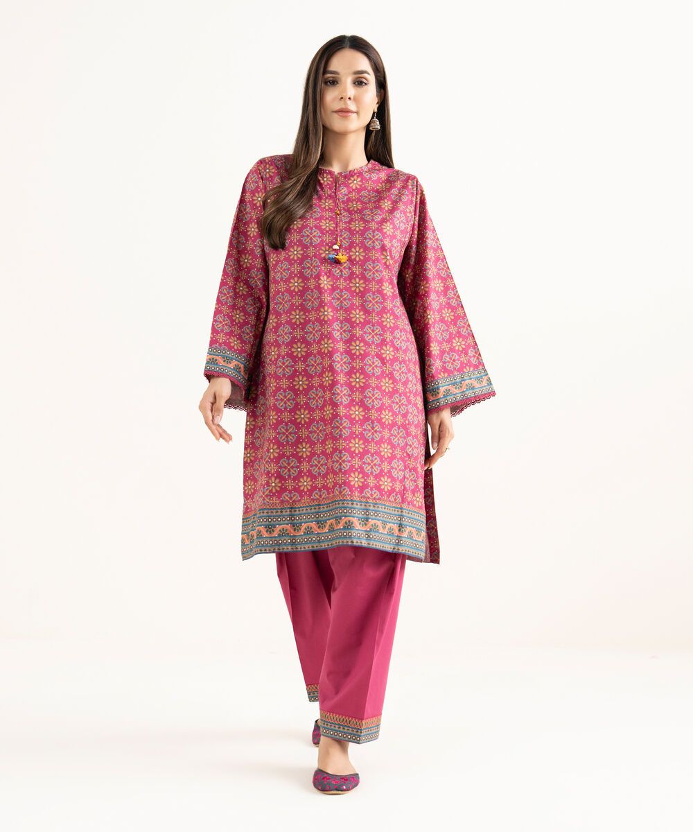 Women's RTW Cambric Pink Printed A-Line Shirt