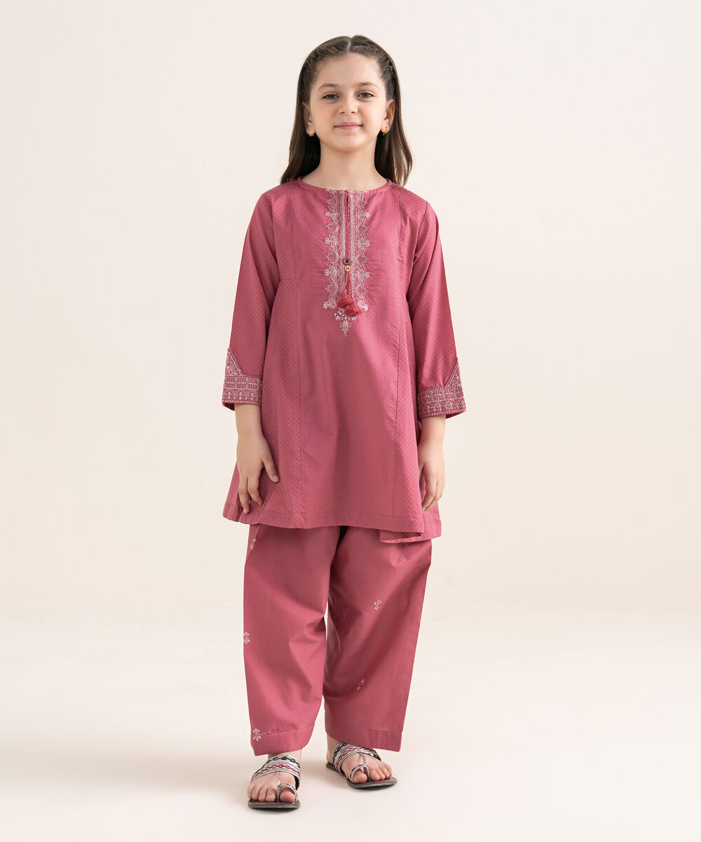 Girls Two Piece Embroidered Textured Lawn Suit