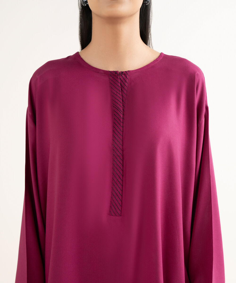 Women's RTW Cotton Viscose Solid Drop Shoulder Pink Shirt