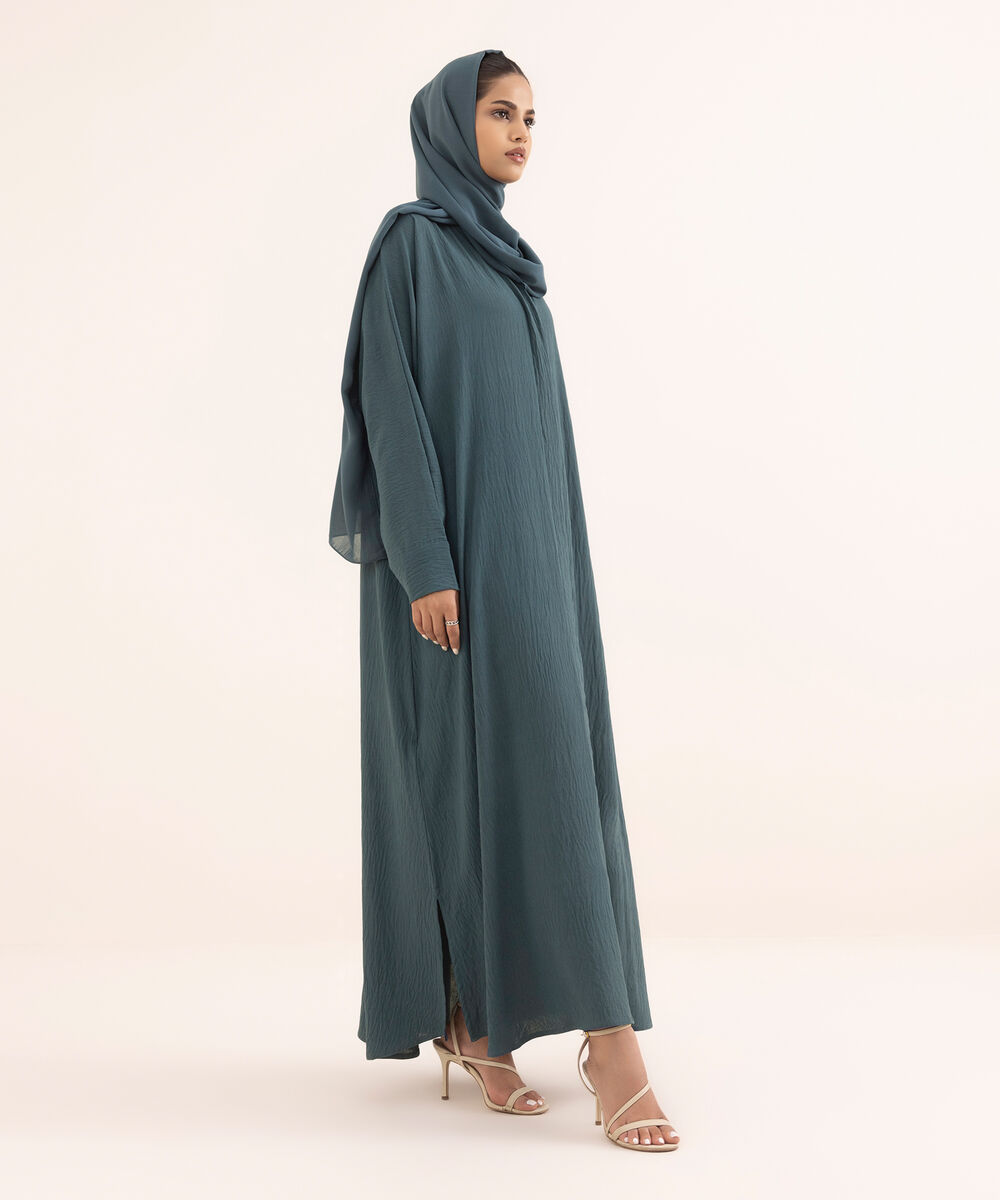 Women's Blue Polyester Abaya Set