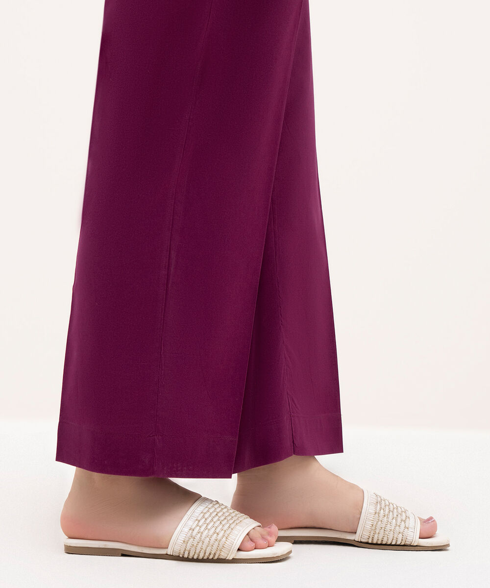 Women's RTW Cambric Purple Solid Straight Pants