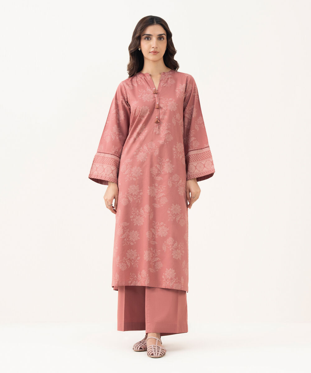 Women's RTW Cotton Viscose Printed A-Line Pink Shirt