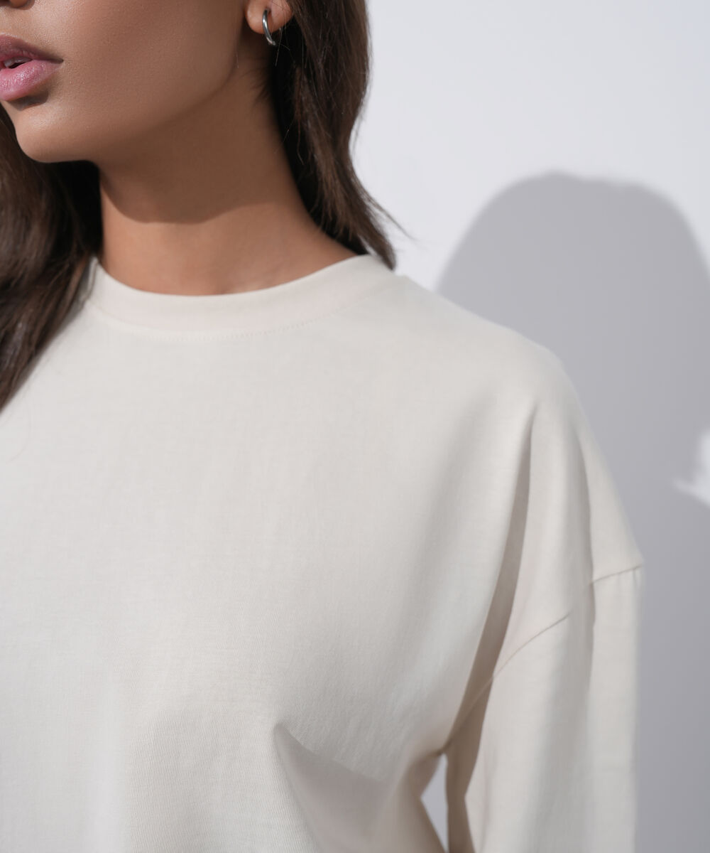 Women's Western Wear Ivory Loose-Fit T-Shirt