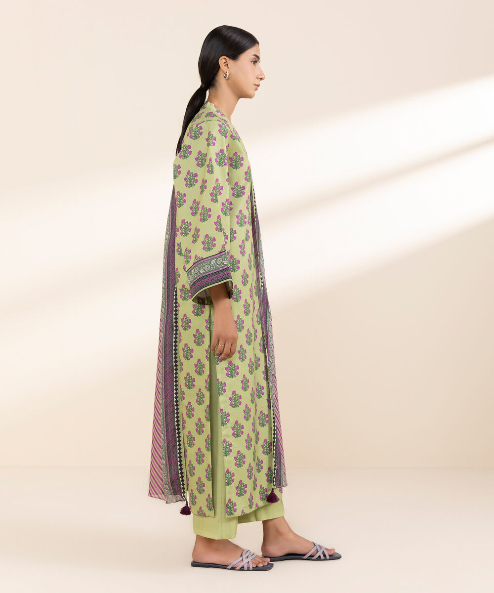 Women's Unstitched Lawn Printed Green 3 Piece Suit