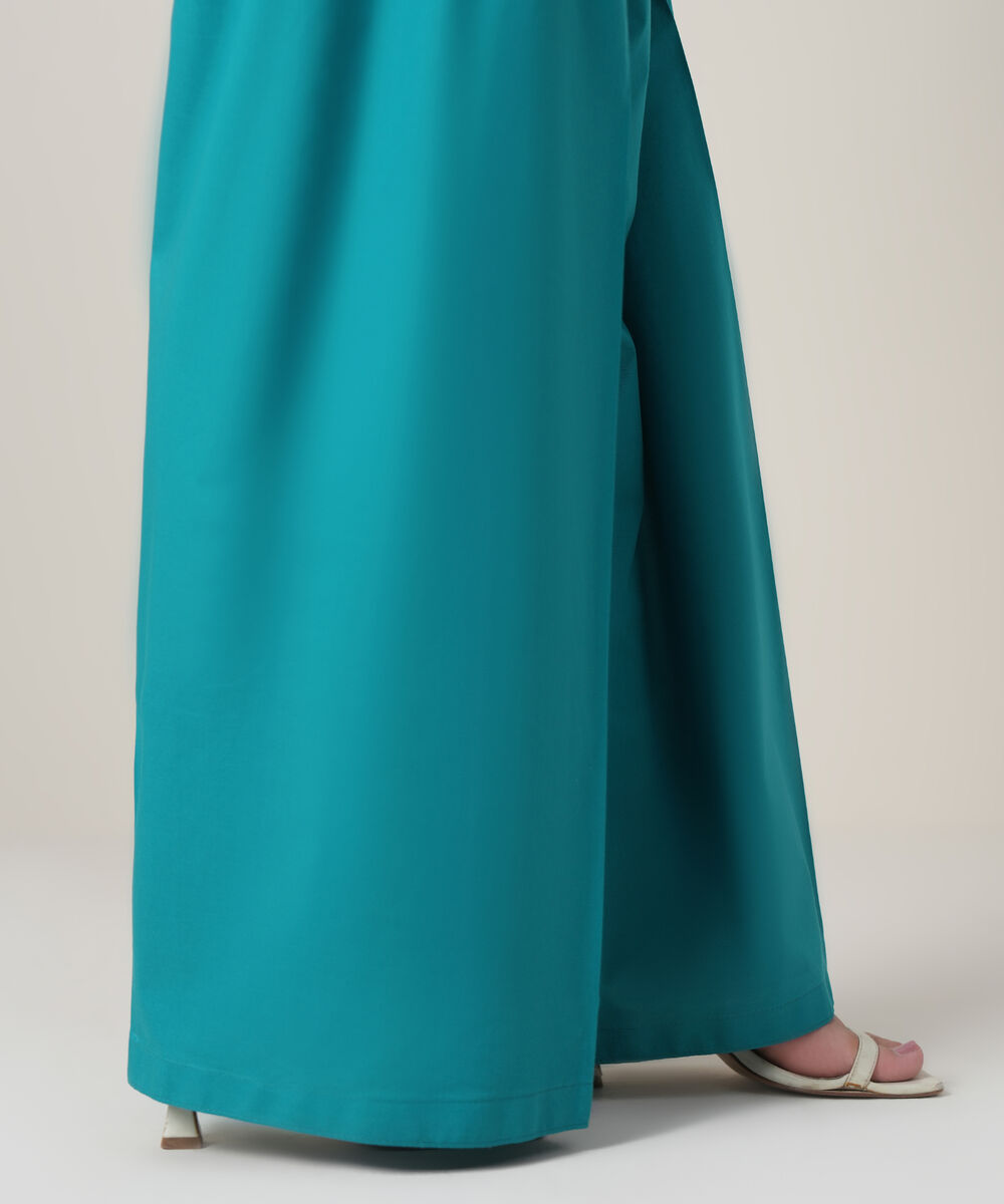 Women's RTW Cambric Blue Solid Trousers