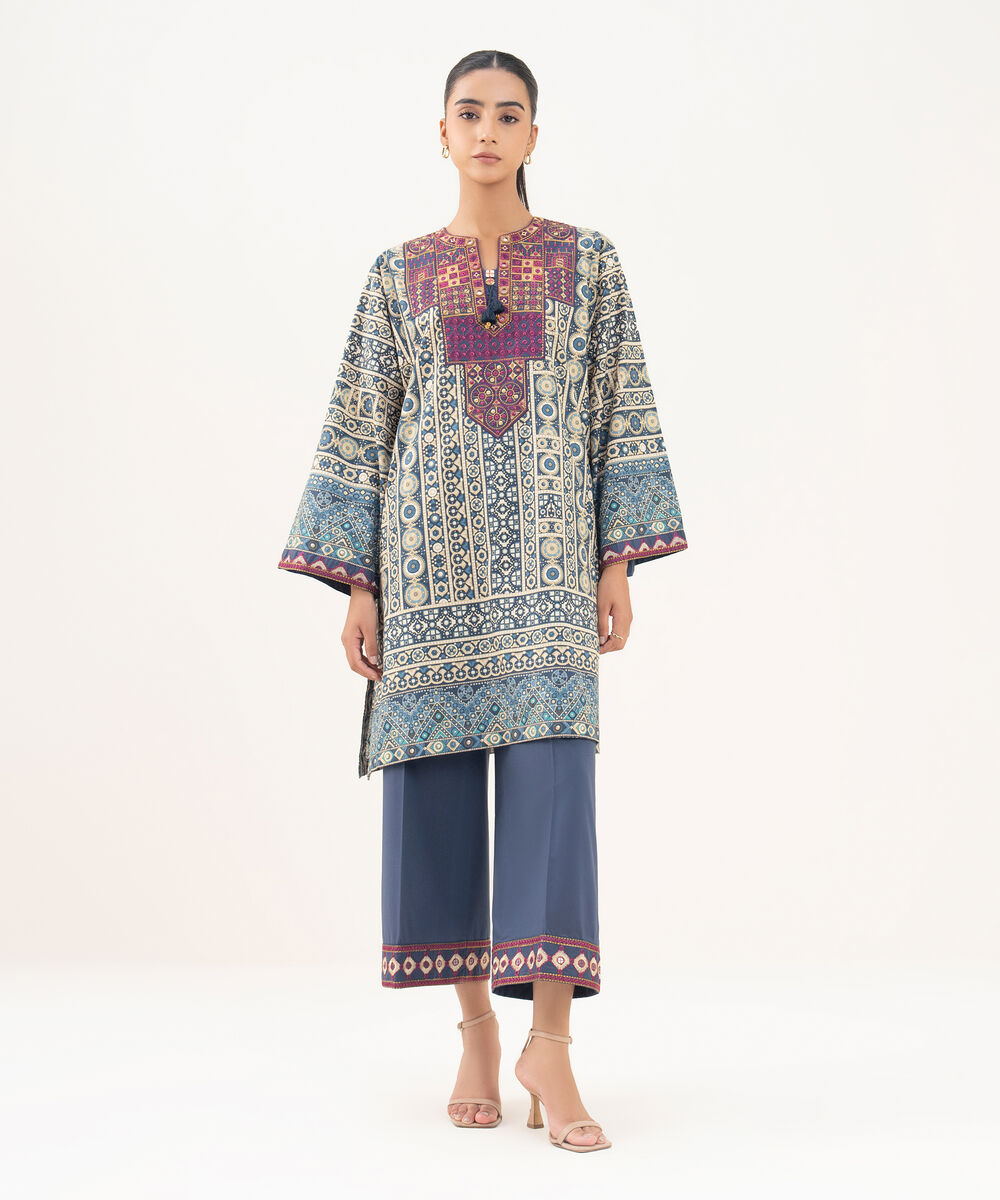 Women's RTW Cambric Blue Embroidered Boxy Shirt