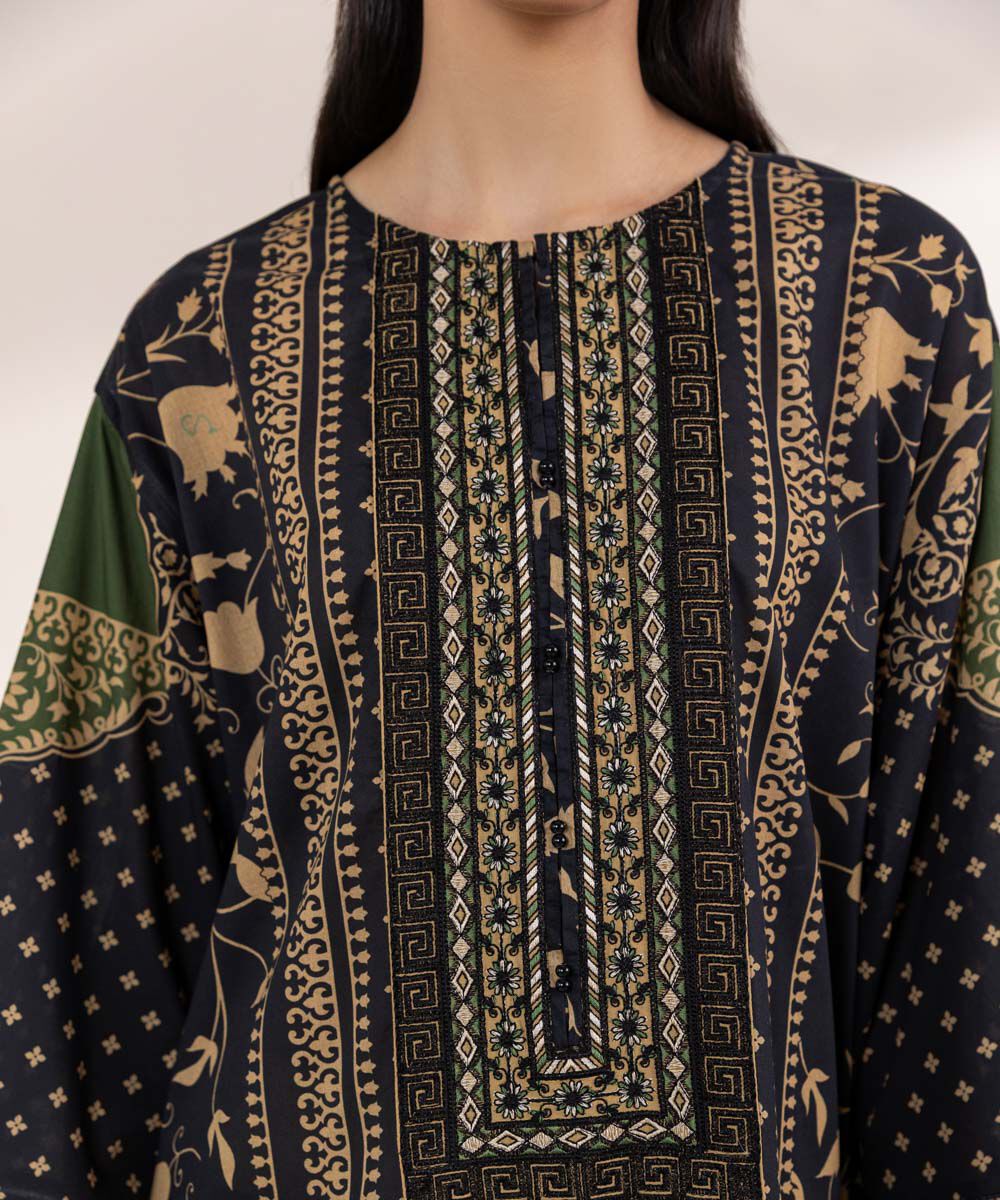 Women's RTW Lawn Black Embroidered Boxy Shirt