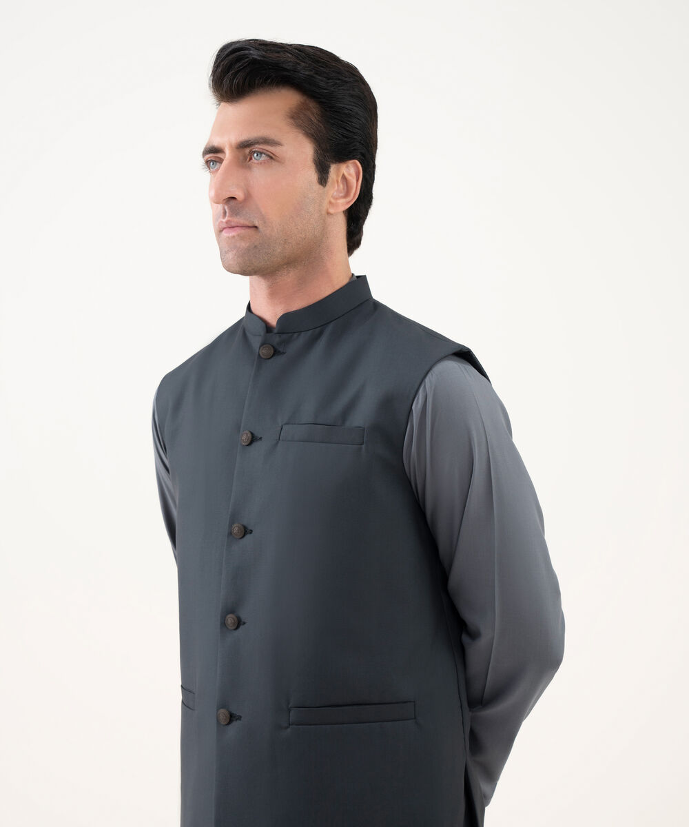 Men's Viscose Plain Charcoal Waist Coat