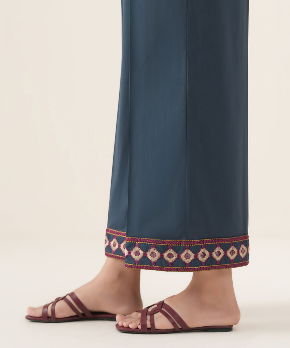 Women's RTW Cambric Blue Embroidered Culottes