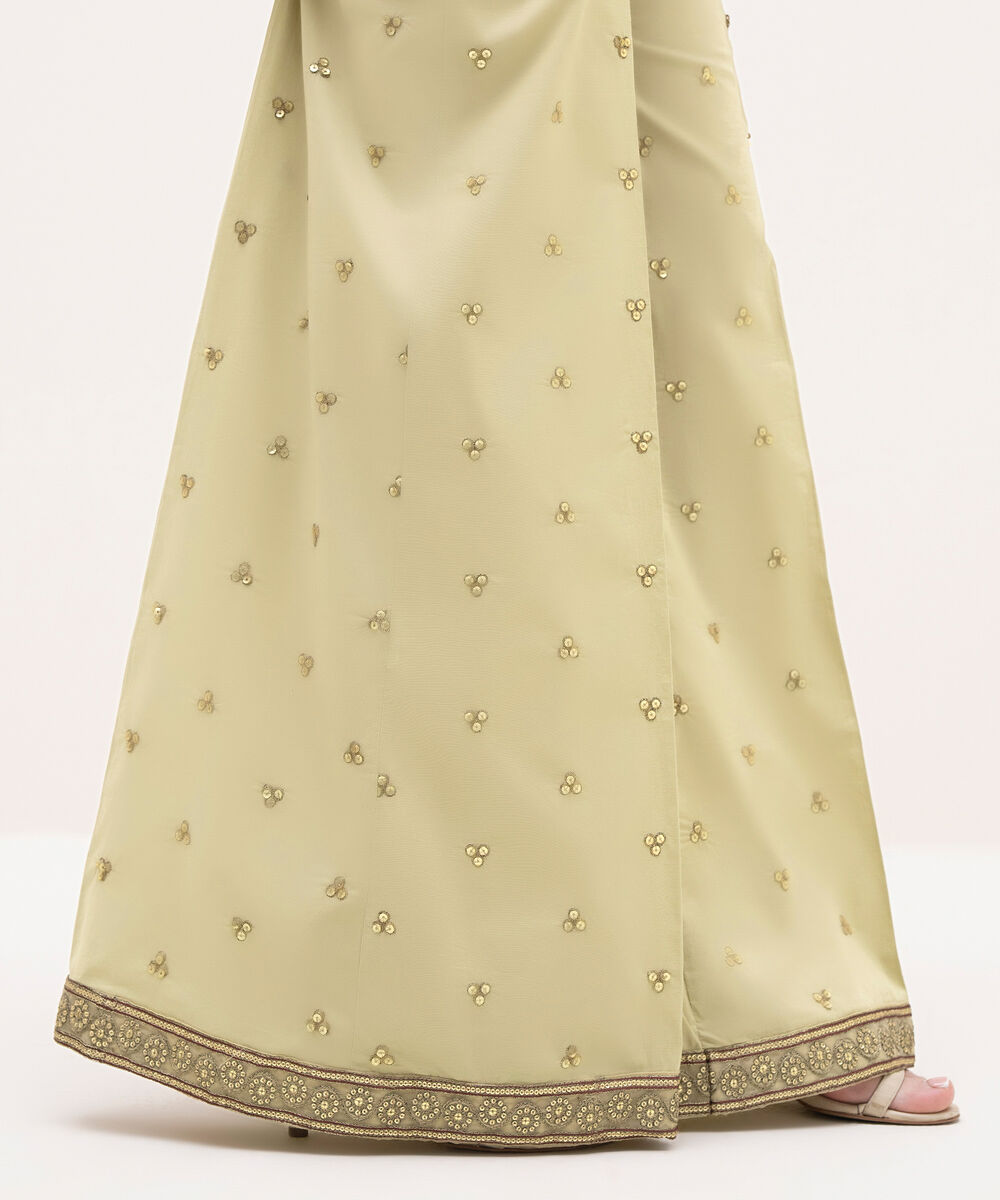 Women's RTW Cambric Beige Embroidered Flared Pants