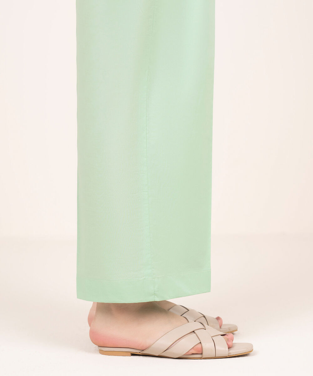 Women's RTW Cambric Green Solid Straight Pants