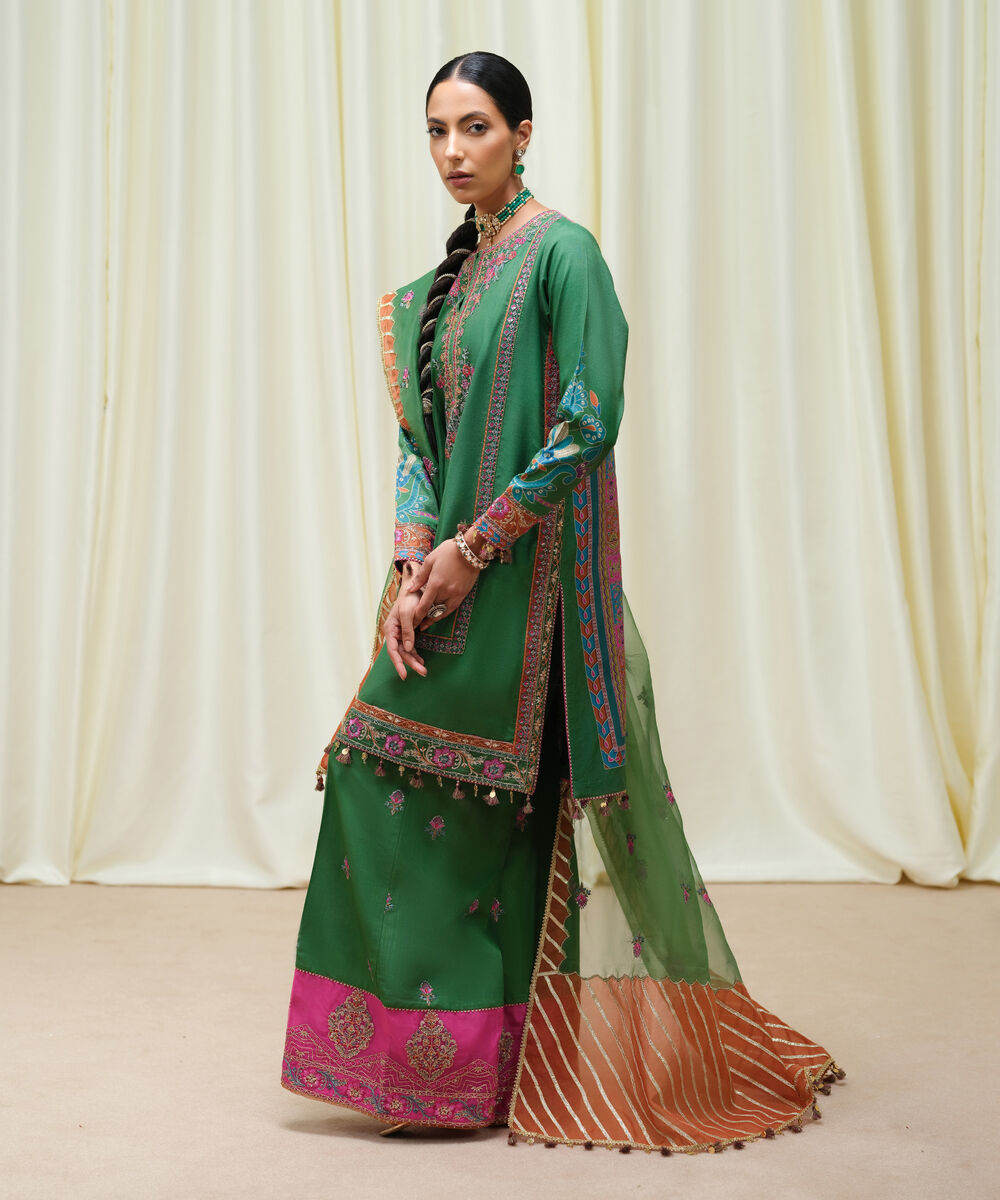 Women's Unstitched Viscose Raw Silk Dyed Three Piece Suit