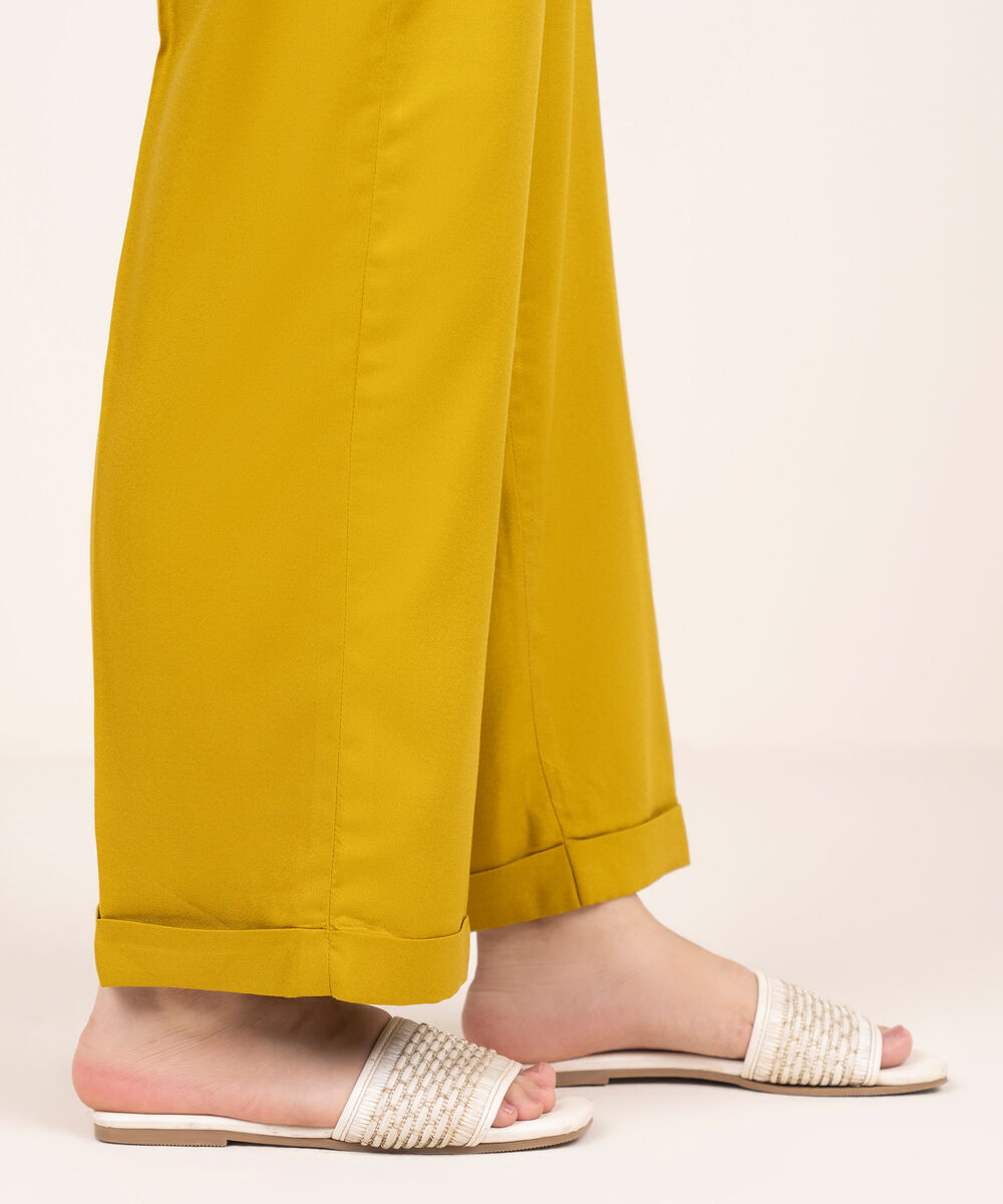 Women's RTW Dobby Mustard Solid Straight Pants