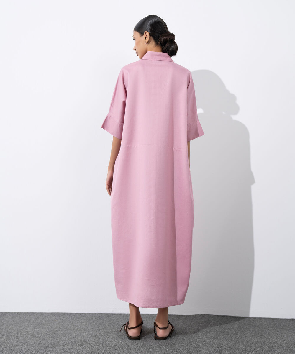 Women's Western Wear Pink Button-Through Linen Blend  Dress