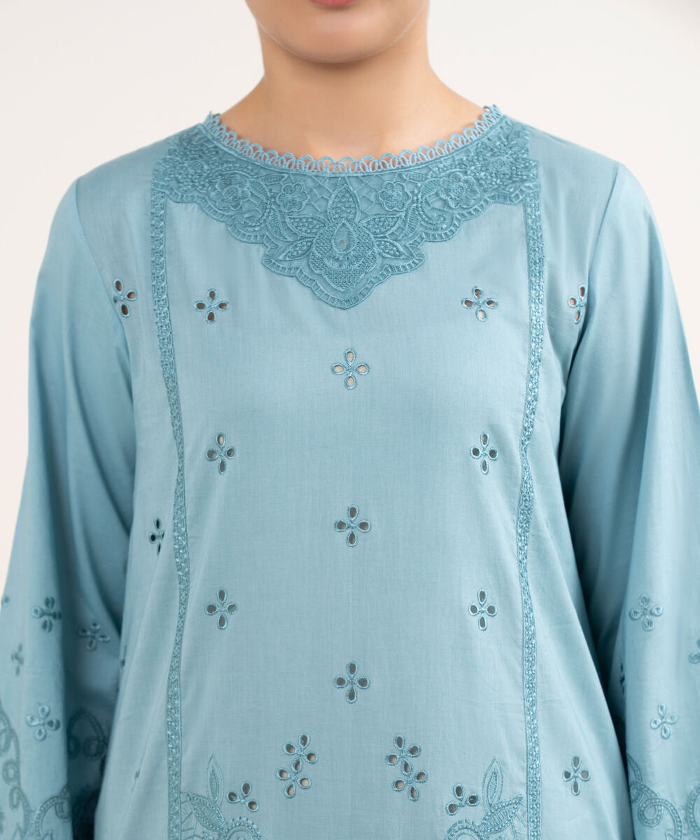 Women's Unstitched Lawn Embroidered Blue 3 Piece Suit