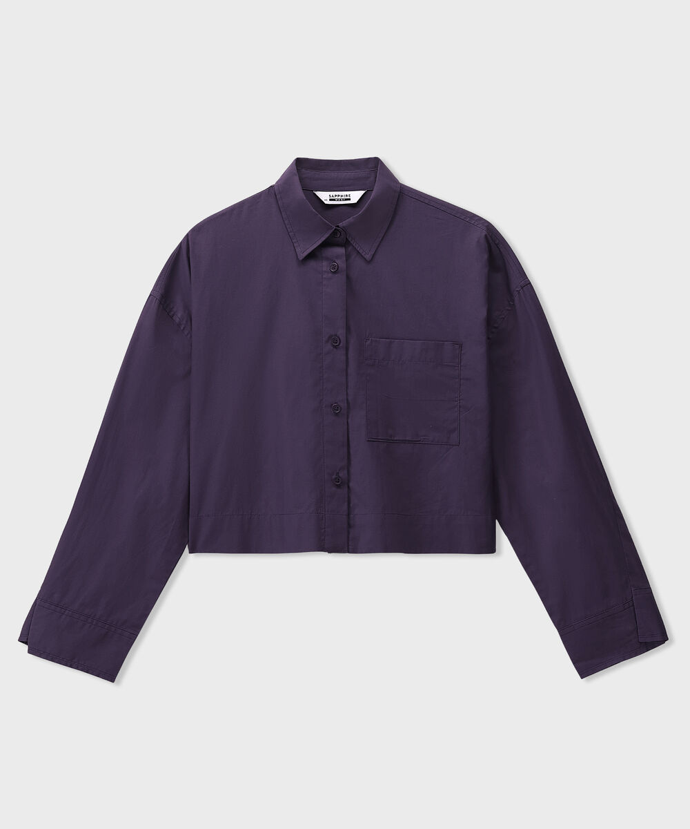 Women's Western Wear Purple Crop Shirt With Overlapped Cuff