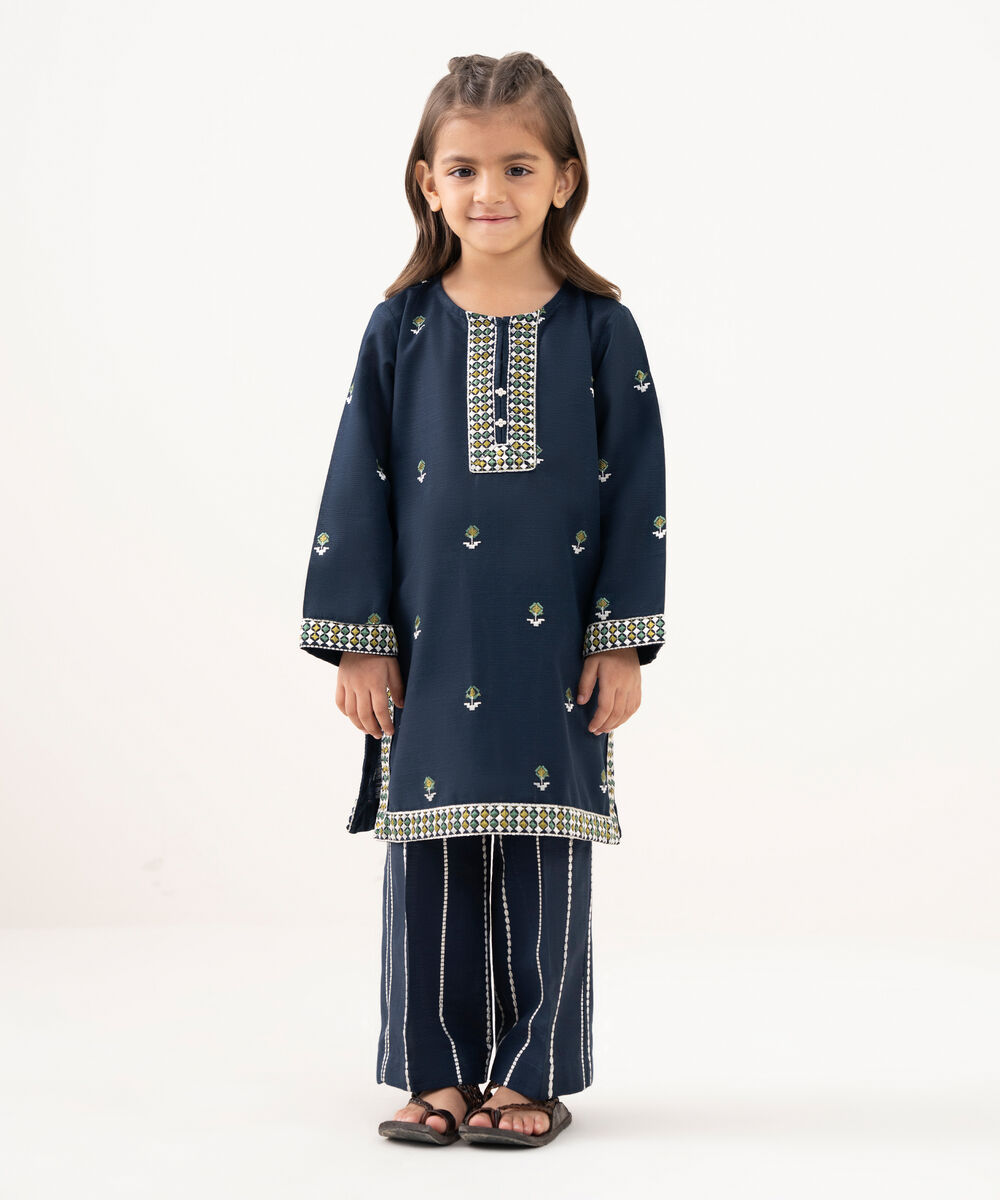 Girl's Light Khaddar Embroidered Blue 2 Piece Suit