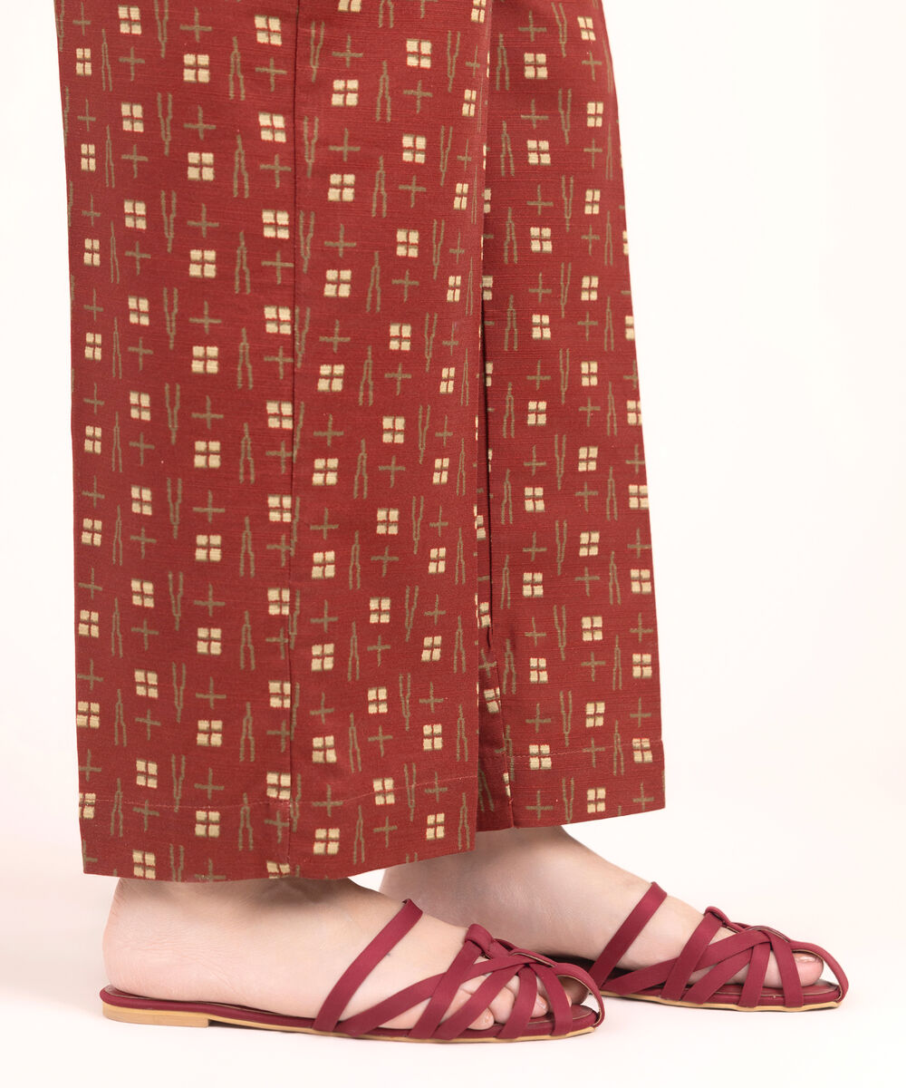 Women's RTW Cotton Printed Maroon Straight Pants