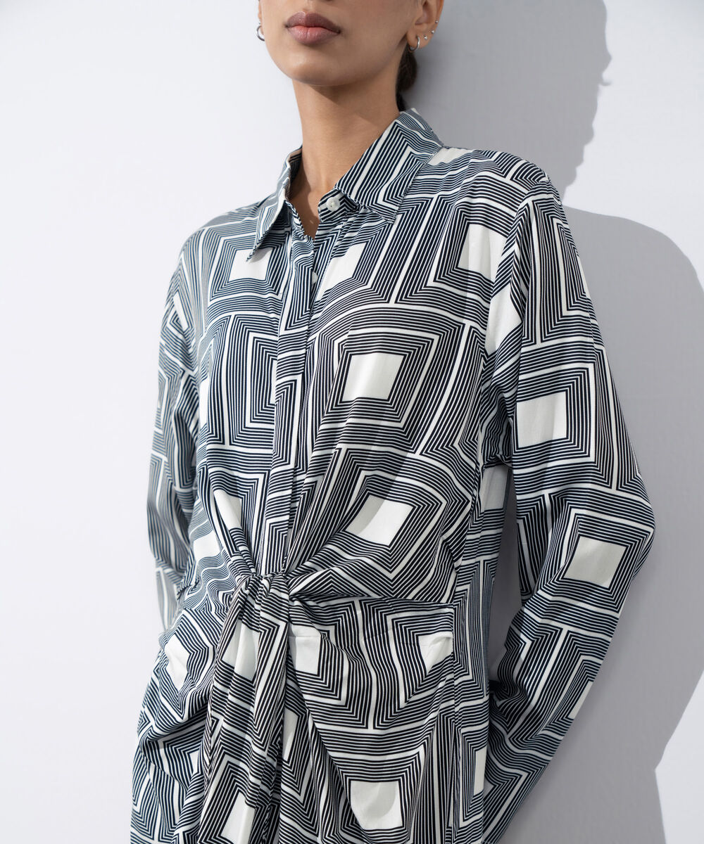 Women's Western Wear Black & white Printed Tie-Knot Dress