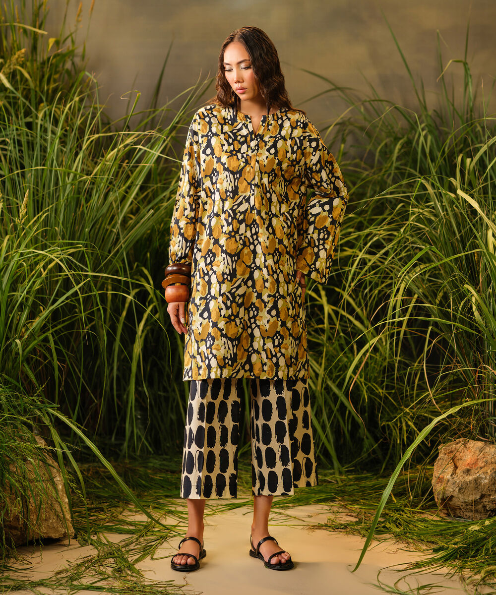 Women's RTW Cambric Brown Printed Drop Shoulder Shirt