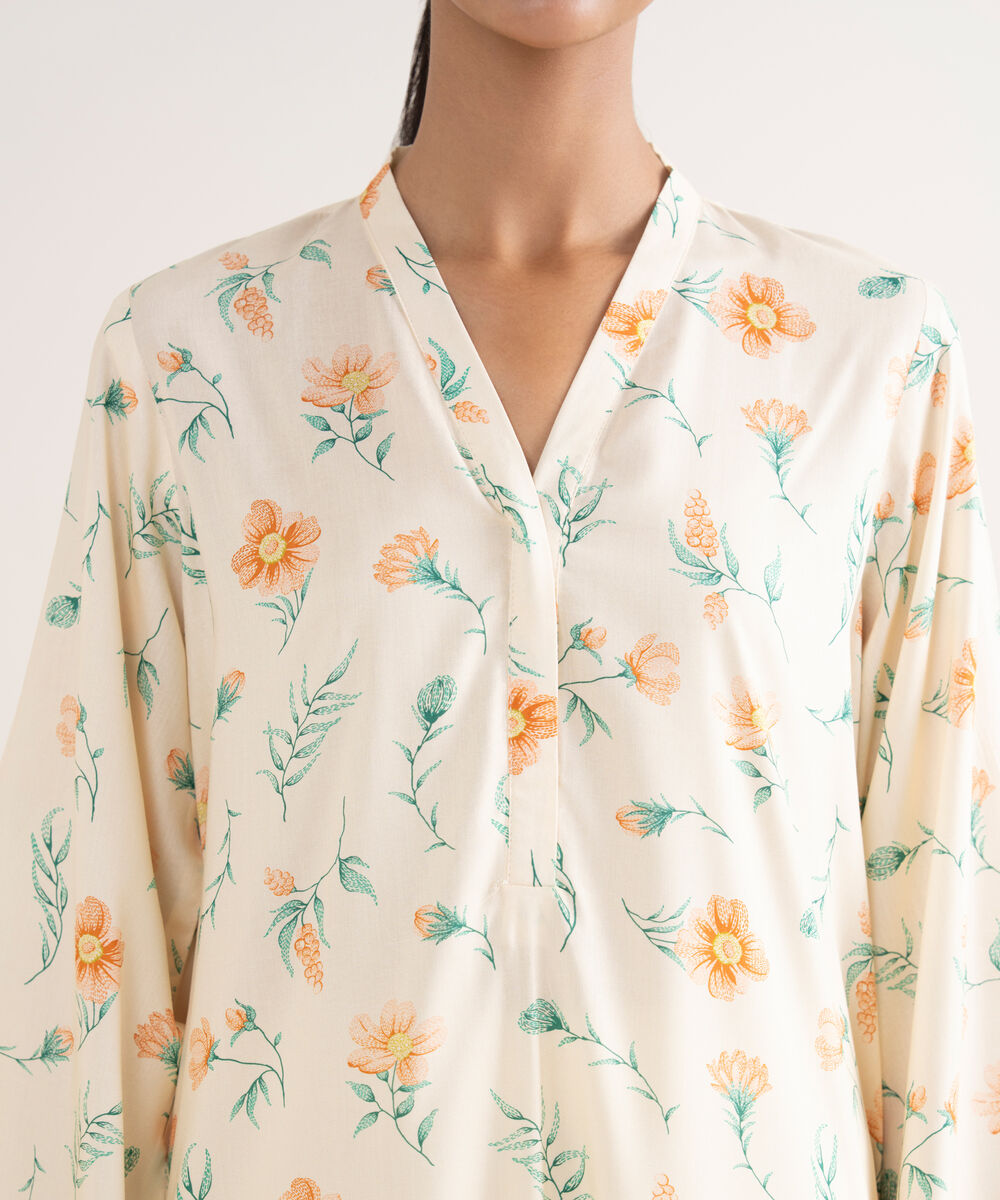 Women's RTW Arabic Lawn Yellow Printed Straight Shirt