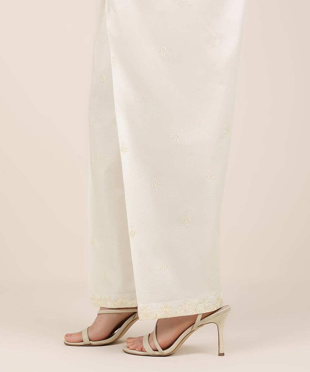 Women's RTW Cambric White Embroidered Shalwar