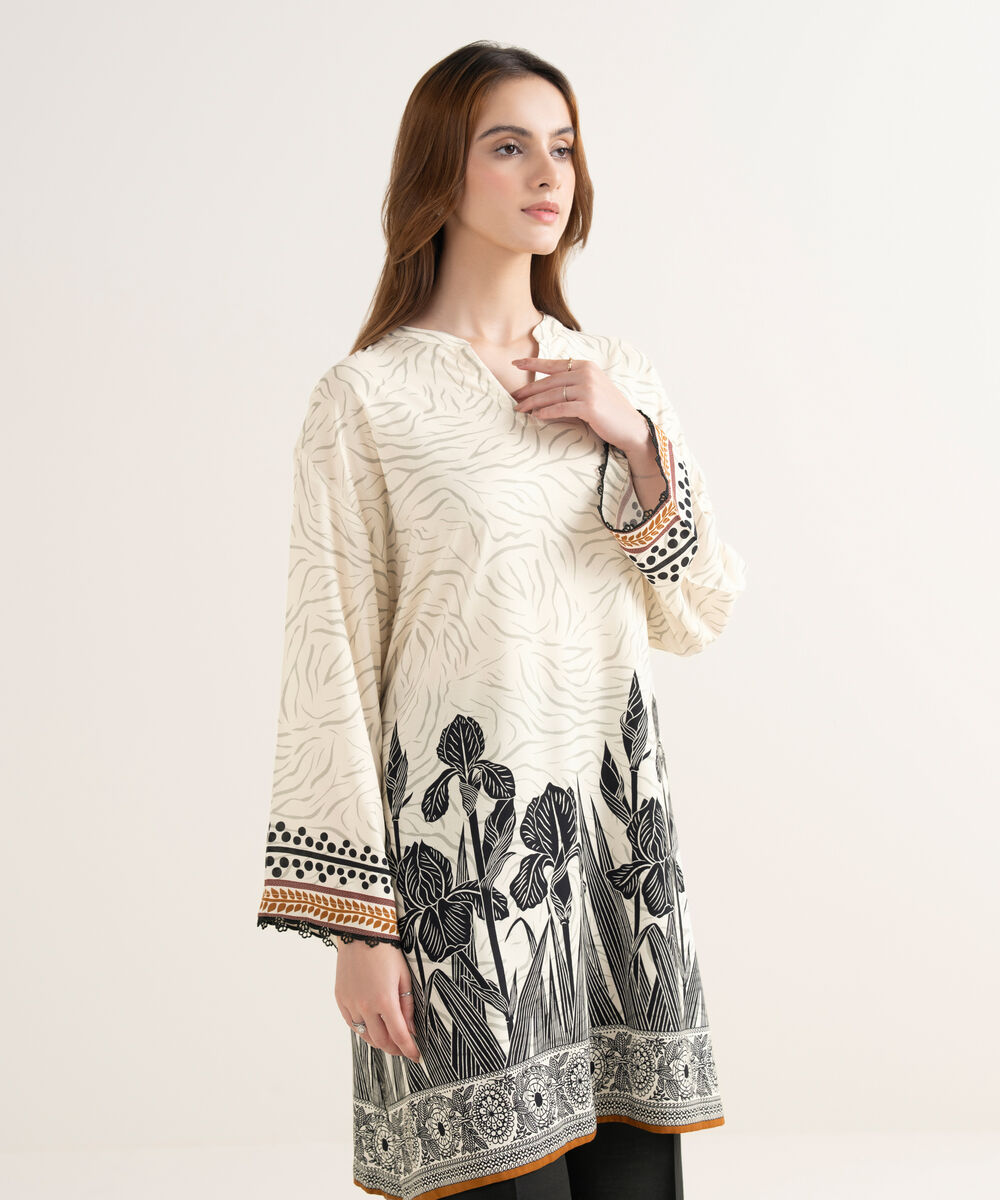 Women's RTW Cotton Viscose Printed Drop Shoulder Multi Shirt