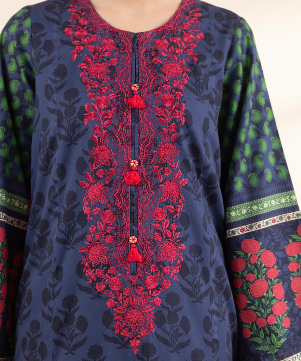 Women's RTW Cotton Satin Multi Embroidered A-Line Shirt