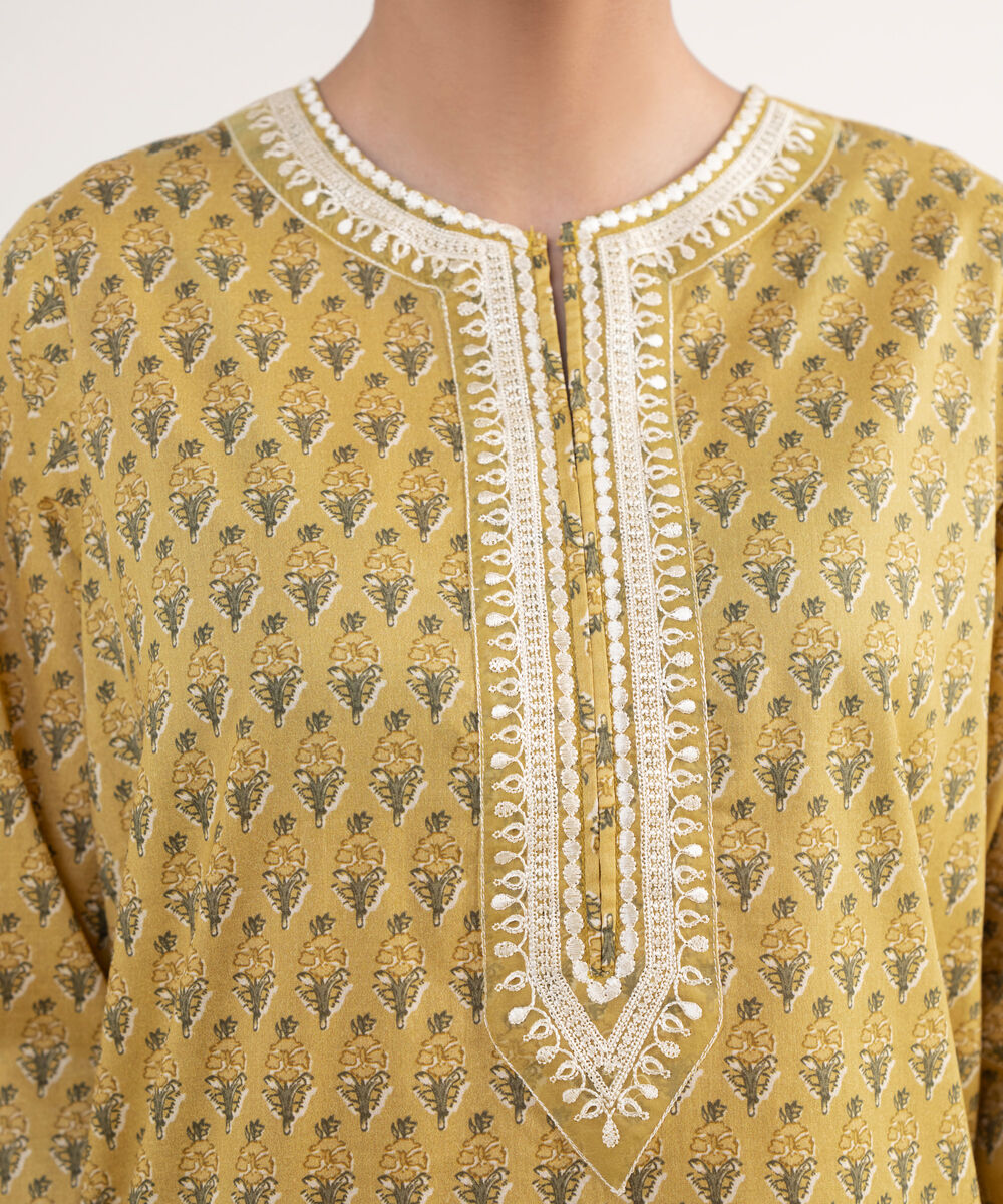 Women's RTW Lawn Mustard Embroidered Straight Shirt