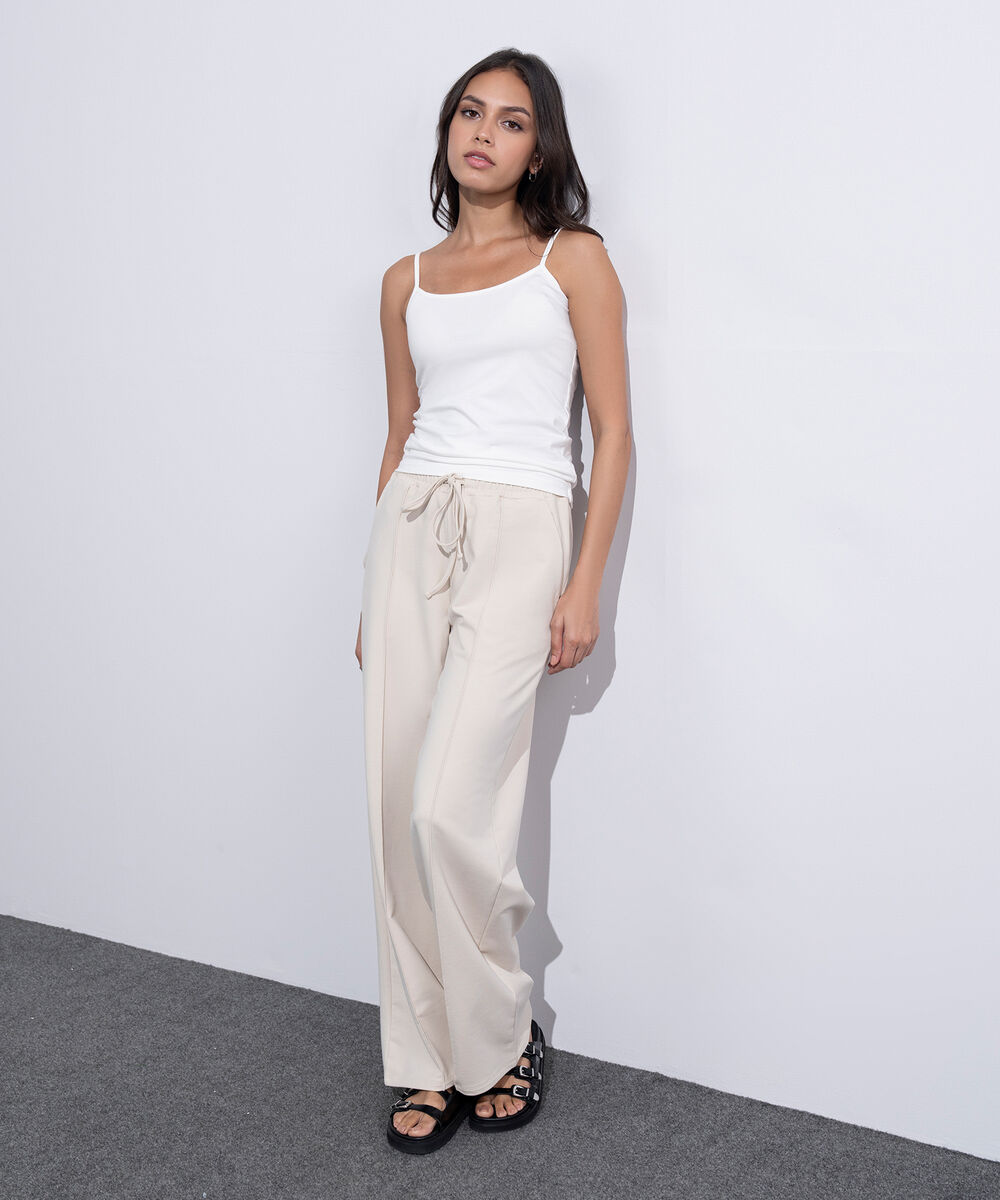 Women's Western Wear Beige Pull On Summer Terry Trousers