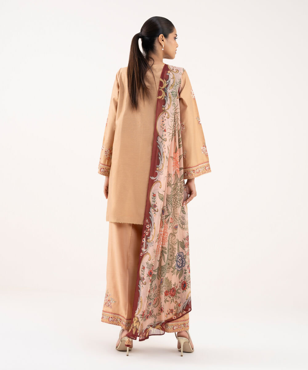 Women's RTW Silk Cotton Net Embroidered Pink Three Piece Suit