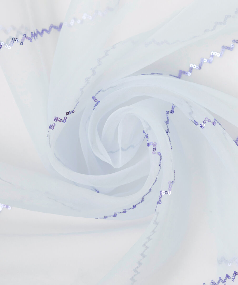 Blended Organza Blue Embroidered Dupatta